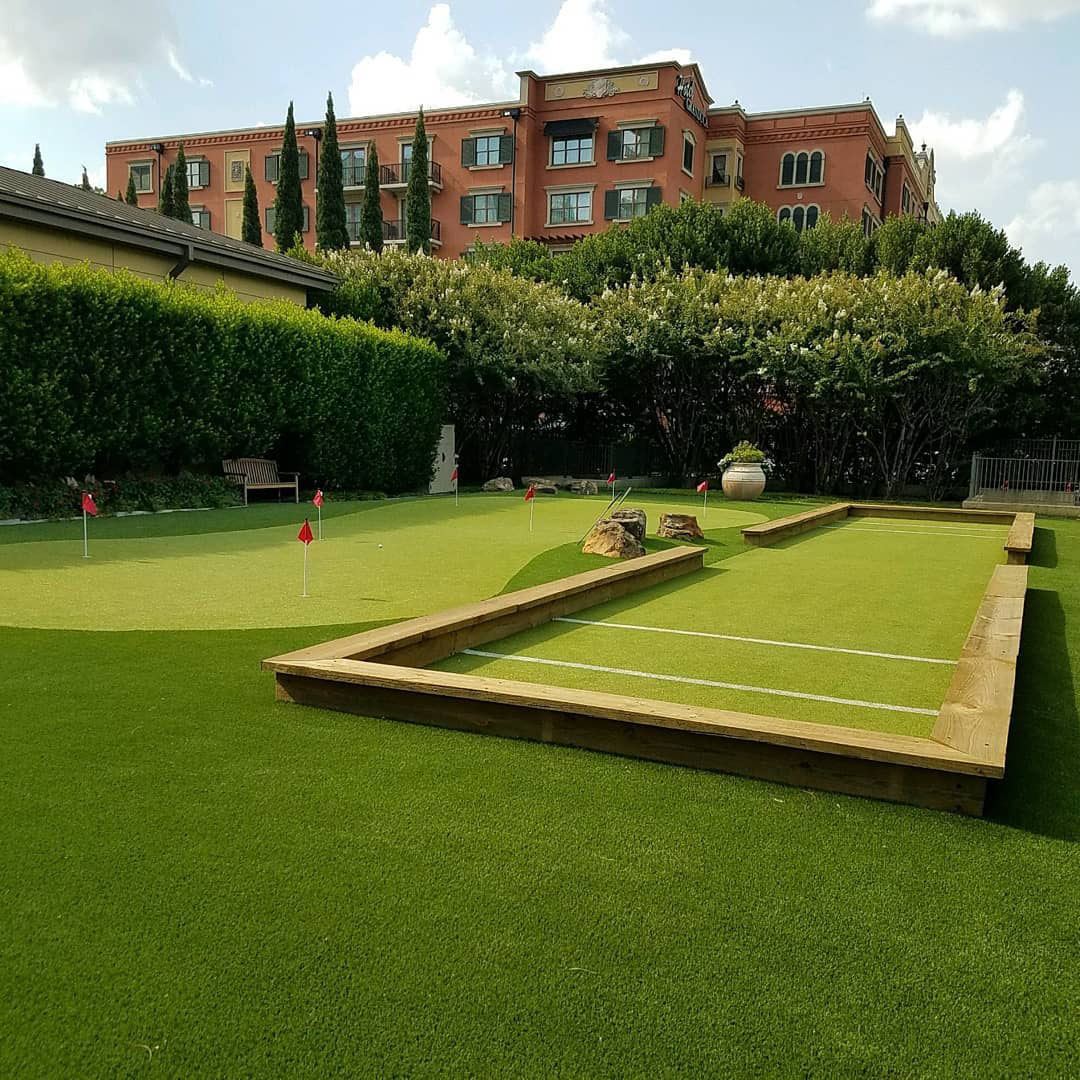 artificial grass golf green and boccee court